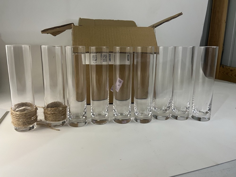 Glass Cylinder Bud Vases For Centerpieces, 7.5”, 9 Count