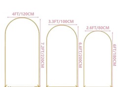 Gold Metal Arch Backdrop Stand Set of 3, 7.2ft H x 4ft L, With 3 White Backdrop