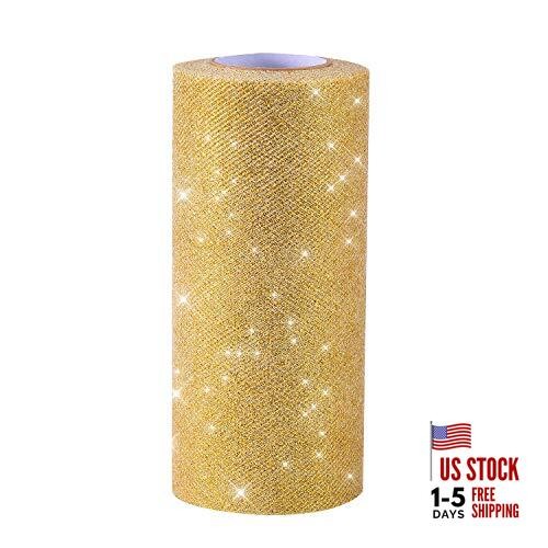 Glitter Tulle Roll Sparkling Tulle Ribbon Fabric Spool for Wedding Gold