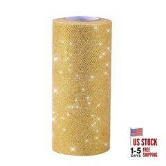 Glitter Tulle Roll Sparkling Tulle Ribbon Fabric Spool for Wedding Gold