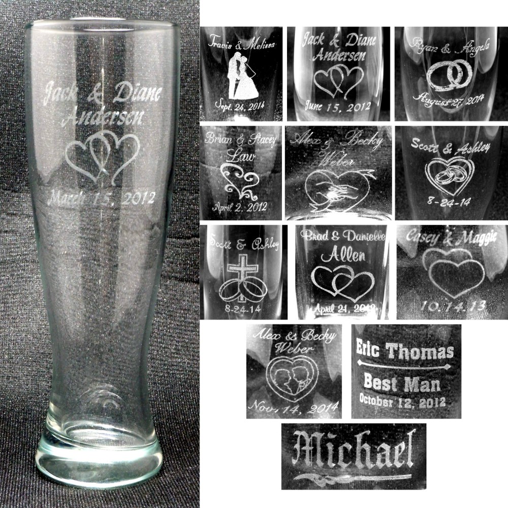Case of 12 Personalized 16oz Pilsner Glasses Custom Engraved Wedding Party Gifts