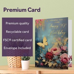 Beautiful Gold 79th Birthday Cards for Women Men – Wonderful Golden Butterfly…