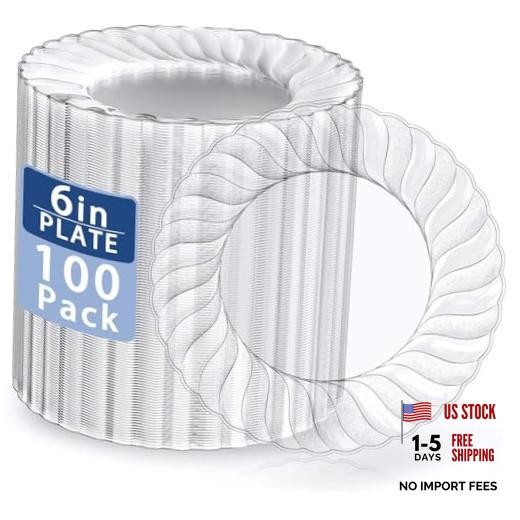 100 Pieces Clear Plastic Plates-6 Inch Plastic Dessert 6Inch-100pcs-Clear