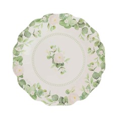 25 White Green Floral Greenery Dessert Paper Plates with Scalloped Edge