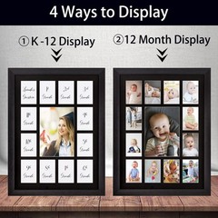 School Year Picture Frame K-12 Collage Photo Graduation Black Solid Wood Fram…
