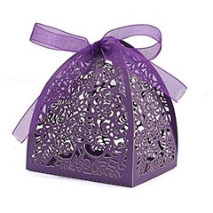 50 Pieces Beauty Laser Cut Favor Boxes DIY Wedding Birthday Gift Candy Purple