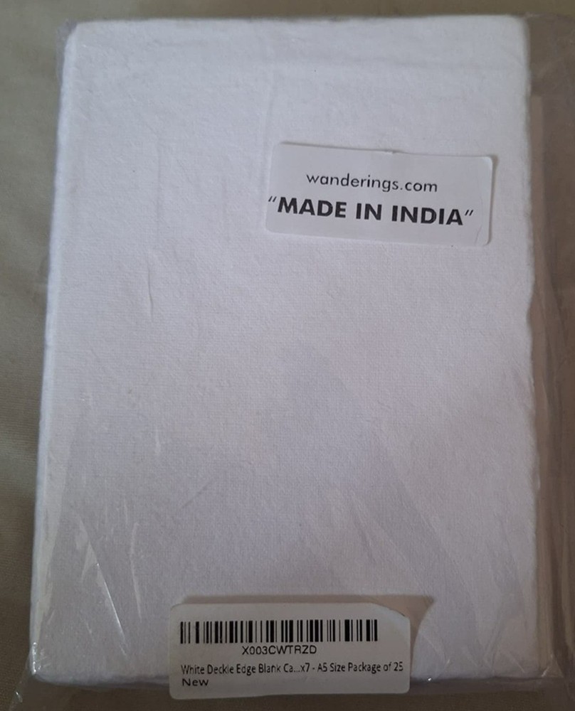 Pack of 25 White Deckle Edge Folded cards 5″ x 7″ Blank, made in India A5 size