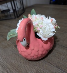 Wedding Centerpiece, Flamingo Table Decor with Bouquet of White Mini Roses