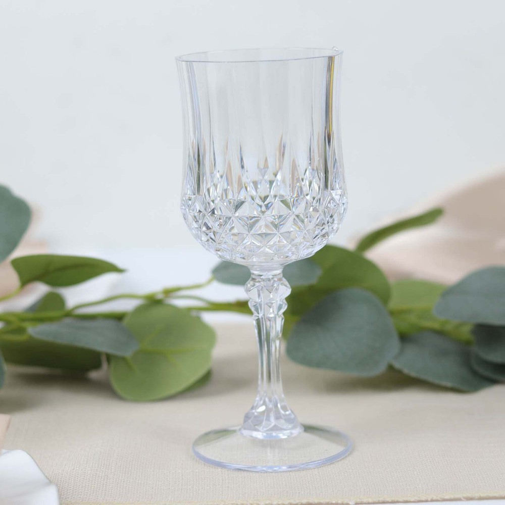 CLEAR 6 Plastic 8 oz Crystal Cut Goblets WINE GLASSES Party Events Decorations