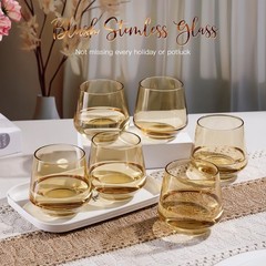 Amber Stemless Wine Glasses Set of 6-14oz Classic Design for Drinking, Amber …