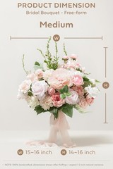 Elegant Blush Pink Wedding Bouquets Bride Silk Roses Gardenia 15 Inch Free Form