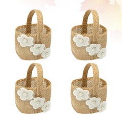 4Pcs Portable Burlap Candy Baskets Khaki Linen Wedding Storage Holders