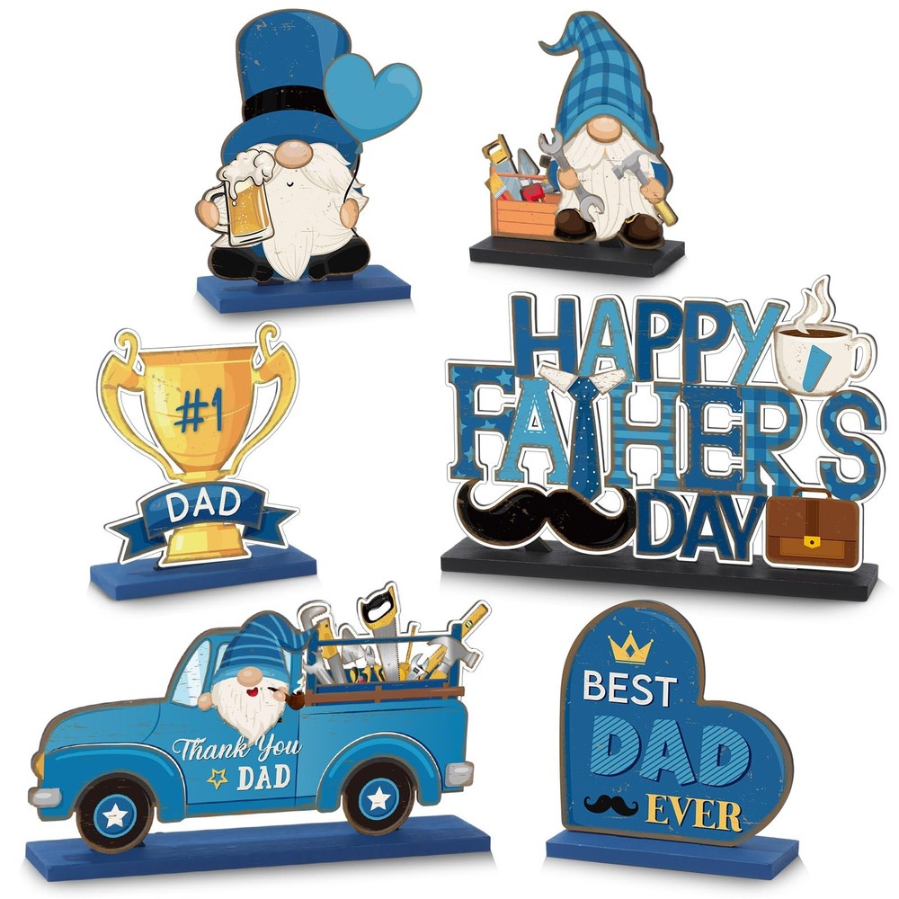 6 Pcs Father’s Day Table Decorations – Wooden Best Dad Ever Centerpieces No 1 Da
