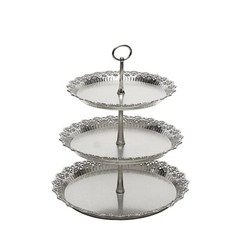 15″ Metallic Silver 3 Tier Plastic Cupcake Stand Round Tower Lace Cut Trim Party