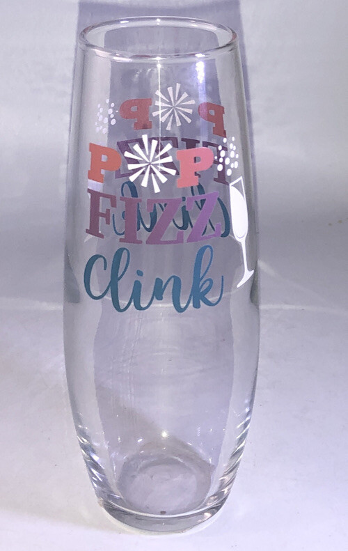 “Pop Fizz Clink” Cristar Champagne Clear Glass Flute Glass 9.6oz-NEW-SHIP 24HRS