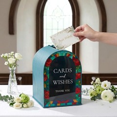 Wooden Wedding Card Box for Party, Navy Blue Gift Card Boxes with Acrylic Ena…