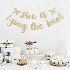 She is Tying The Knot Banner – Bridal Shower Gold