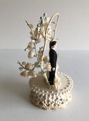 Vintage 1950s Wedding Cake Topper Bride Groom Floral Arch Mid Century