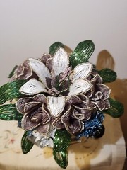 Beaded Flower Wedding Bridal Bouquet W/White Blue Purple Handmade Flowers