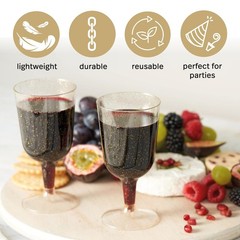 MATANA 50 Gold Glitter Plastic Wine Glasses for Weddings, Birthdays, Bridal S…