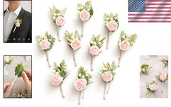 Vintage-Inspired 10pcs Groomsman Boutonniere Set – Blush and Cream Flowers