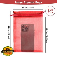 Organza Bags 7×9″ Red 100 Pcs Mesh Drawstring Jewelry Pouch Gift Party Favors