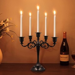 FANWNKI 5-Candle Metal Candelabra 10.2 Inch Tall Candlestick Black-regular
