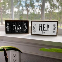 His Side Her Side Couples Sign Set – Rustic Wood & Metal Handmade Gift for Co…