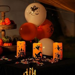 Halloween Candles, Orange Flameless Candles, Battery Operated Decals Plastic