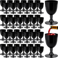 Mimorou 50 Pcs Black Plastic Wine Glasses, 5.4 oz Disposable Goblets with Ste…