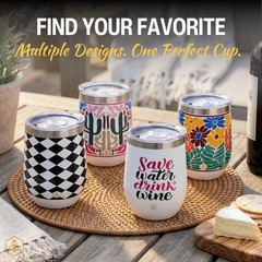 Biddlebee 12 Oz Stemless Wine Tumblers with Lids, 2-Pack – Insulated Stain