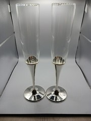 Vera Wang Wedgwood Infinity Toasting Champaigne Flutes Silver & Glass Set of 2