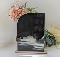 Half Arched Acrylic Sign Board with Wood Stand | Wedding Welcome Table Decor