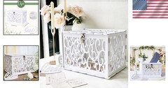 DIY White Wedding Card Box with Lock – Elegant Hollow Design