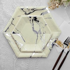 50 pcs 8.5″ Hexagon Paper Salad Plates Marble Design Disposable Tableware