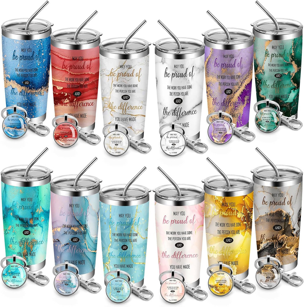 12 Employee Appreciation Gift Sets – Inspirational Tumblers & Keychains