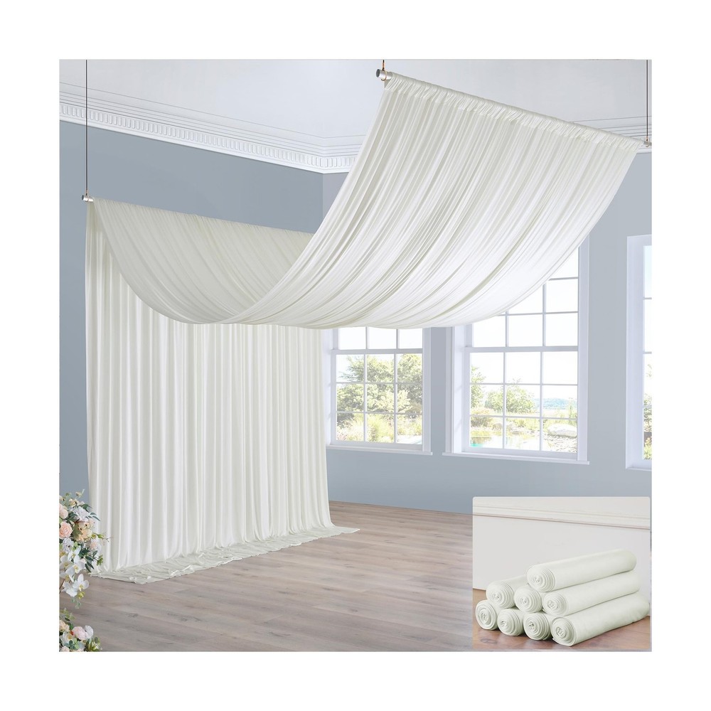 40ft×20ft Ivory Ceiling Drapes for Weddings Parties,8 Panels 5×20ft Lo