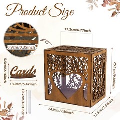 1 PCS Wooden Wedding Card Box With Slot Acrylic Window Money Gift Brown