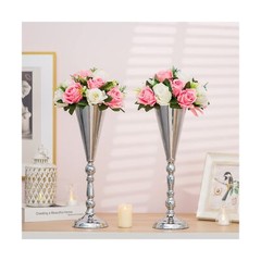 Sliver Vase Centerpiece Table Decorations – 10 Pcs Metal Tabletop Flower Stan…
