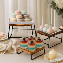 4-Piece Wooden Buffet Risers for Dessert and Food Displays