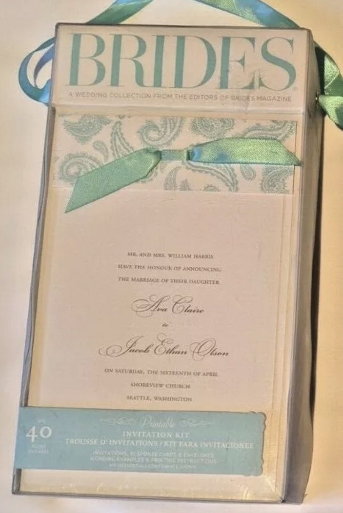 Wedding Invitation Kit Blue Paisley Printable Bridal Brides Magazine – Open Box