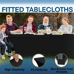 Black Spandex Table Covers for 6 Foot Tables – 6 FT Universal Rectangular Fit…