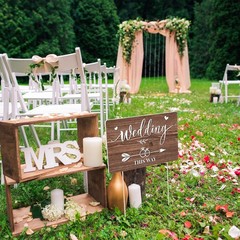 Lesnala 3Pcs Double Sided Wedding this Way Sign 14.2 x 8.5 inches, Brown-3PCS