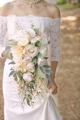 Cascading Bouquets for Bride Beige Rose Artificial Bridal Bouquet for Boho Ru…