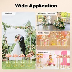 4PCS 23.6” Gold Metal Flower Stands Rectangular Stable Base Easy to Install
