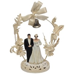 Vintage Wedding Cake Topper Bride and Groom Brown Hair Brunette 1950s