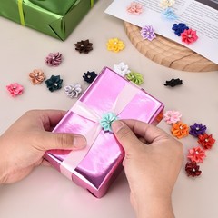 100Pcs Ribbon Flowers 1.2″ Fabric Flowers with Rhinestones Dark Green
