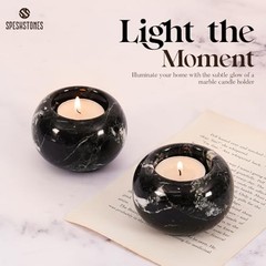 Marble Tealight Candle Holder 3-Inch Handmade Black Mini Votive Holder for