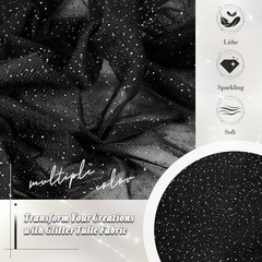 Glitter Tulle Fabric x 60 Inch Wide Tulle Bolt Tulle Netting with 1 Yard Black