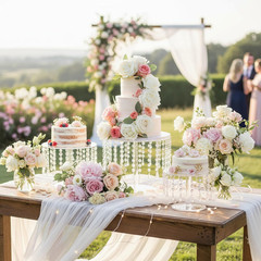 Acrylic Wedding Cake Stand Set – 3 Clear Round Stands with Crystal Pendants